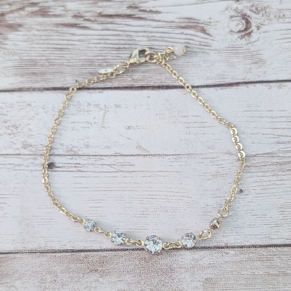 Vintage Avon SAQ Large Bracelet or Anklet Gold Tone with Clear Gems